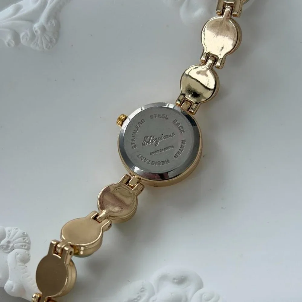 Sku0503 Gold Green Gemstones Women Casual Watch Bracelet Stainless steel